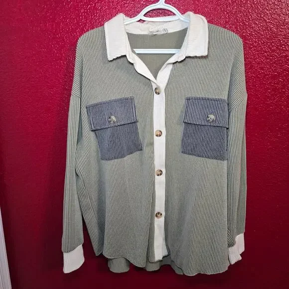 BKE Oversized Colorblock Zip Up Shacket Size Small - Picture 6 of 6